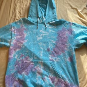 Blue and Purple Tie Dye Hoodie Sweatshirt Pastel Colors, Large